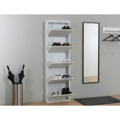 Hioshop Pisa schoenenkast wit metaal met 5 vakken