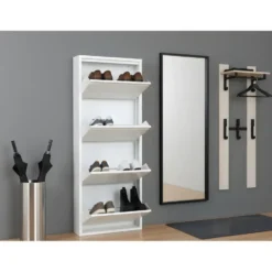 Hioshop Pisa schoenenkast wit metaal met 4 vakken