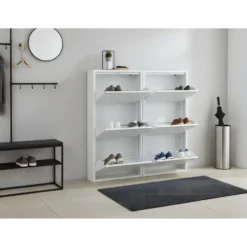 Hioshop Pisa schoenenkast wit metaal met 3 vakken - set van 2
