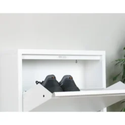 Hioshop Pisa schoenenkast wit metaal met 4 vakken - set van 2