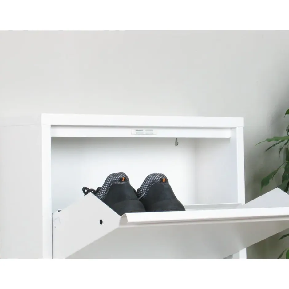 Hioshop Pisa schoenenkast wit metaal met 4 vakken - set van 2