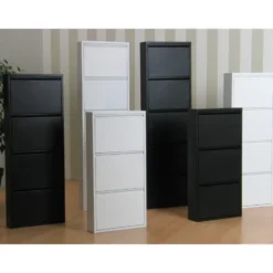 Hioshop Pisa schoenenkast wit metaal met 4 vakken - set van 2