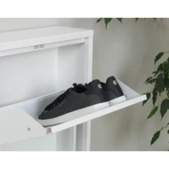 Hioshop Pisa schoenenkast wit metaal met 4 vakken - set van 2