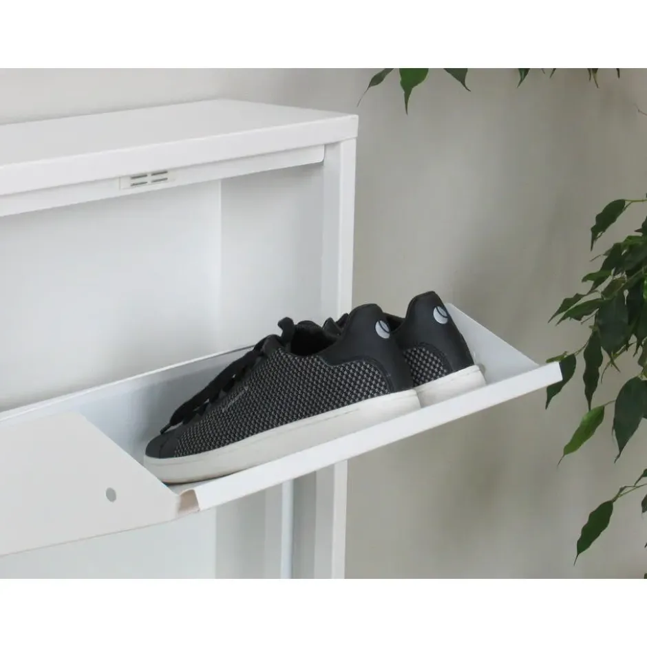 Hioshop Pisa schoenenkast wit metaal met 4 vakken - set van 2