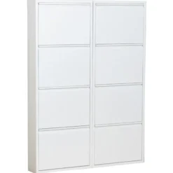 Hioshop Pisa schoenenkast wit metaal met 4 vakken - set van 2
