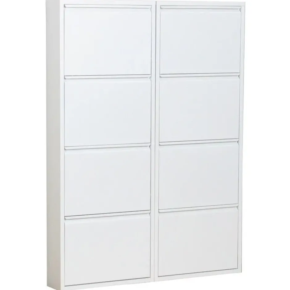 Hioshop Pisa schoenenkast wit metaal met 4 vakken - set van 2