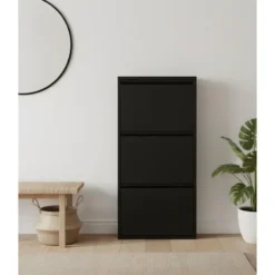 Hioshop Pisa schoenenkast zwart metaal met 3 vakken