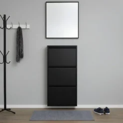 Hioshop Pisa schoenenkast zwart metaal met 3 vakken