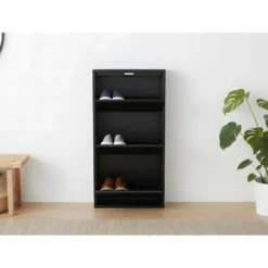 Hioshop Pisa schoenenkast zwart metaal met 3 vakken