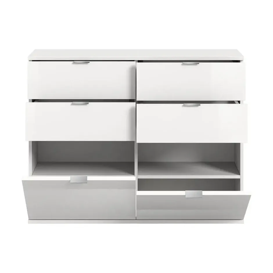 Hioshop ProjektX schoenenkast 4 laden 2 klepdeuren wit hoogglans
