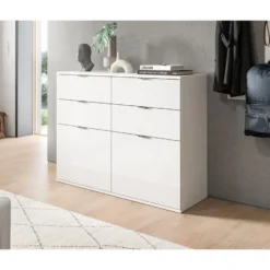 Hioshop ProjektX schoenenkast 4 laden 2 klepdeuren wit hoogglans