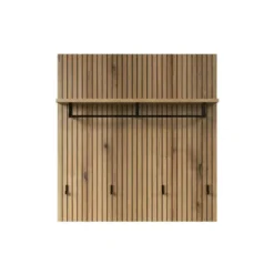 Hioshop PureBliss kapstok 1 plank- 1 kleerhanger- 4 haken eiken decor