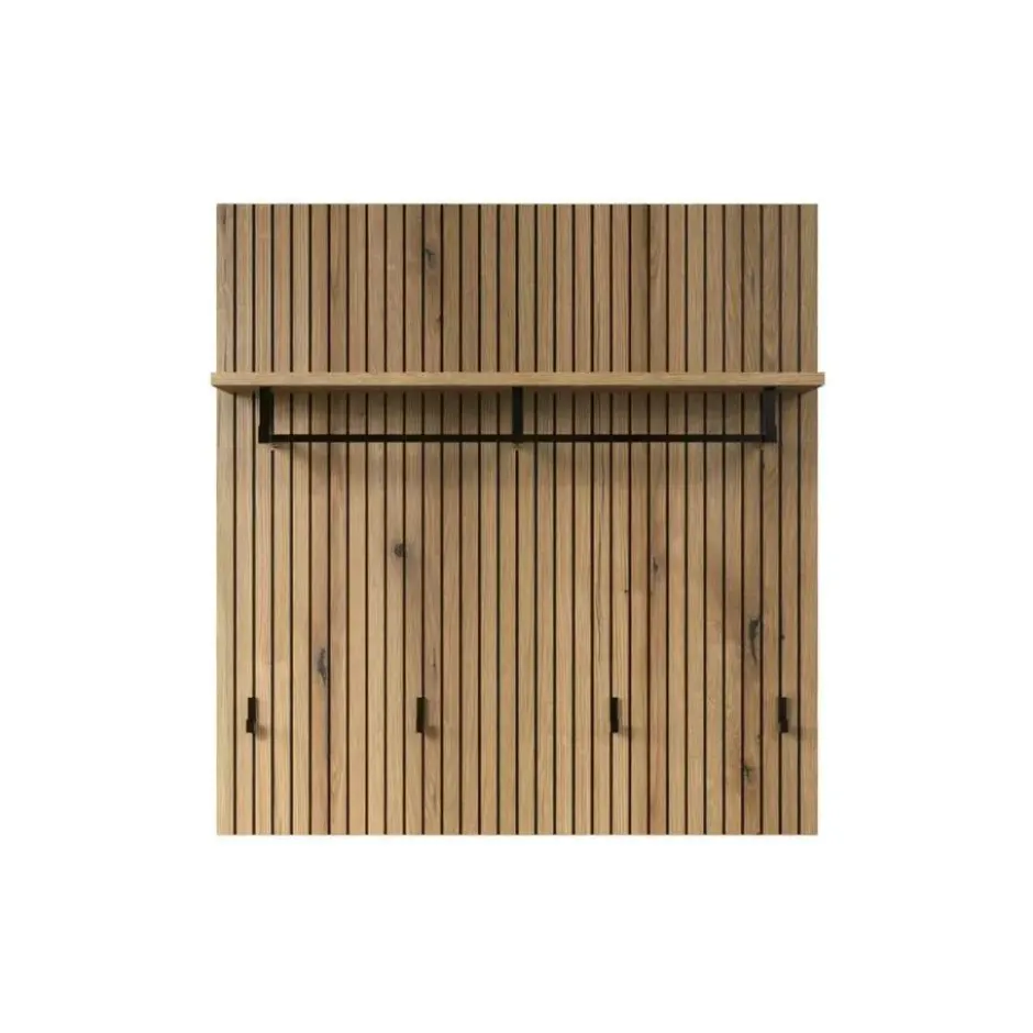 Hioshop PureBliss kapstok 1 plank- 1 kleerhanger- 4 haken eiken decor