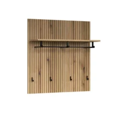 Hioshop PureBliss kapstok 1 plank- 1 kleerhanger- 4 haken eiken decor