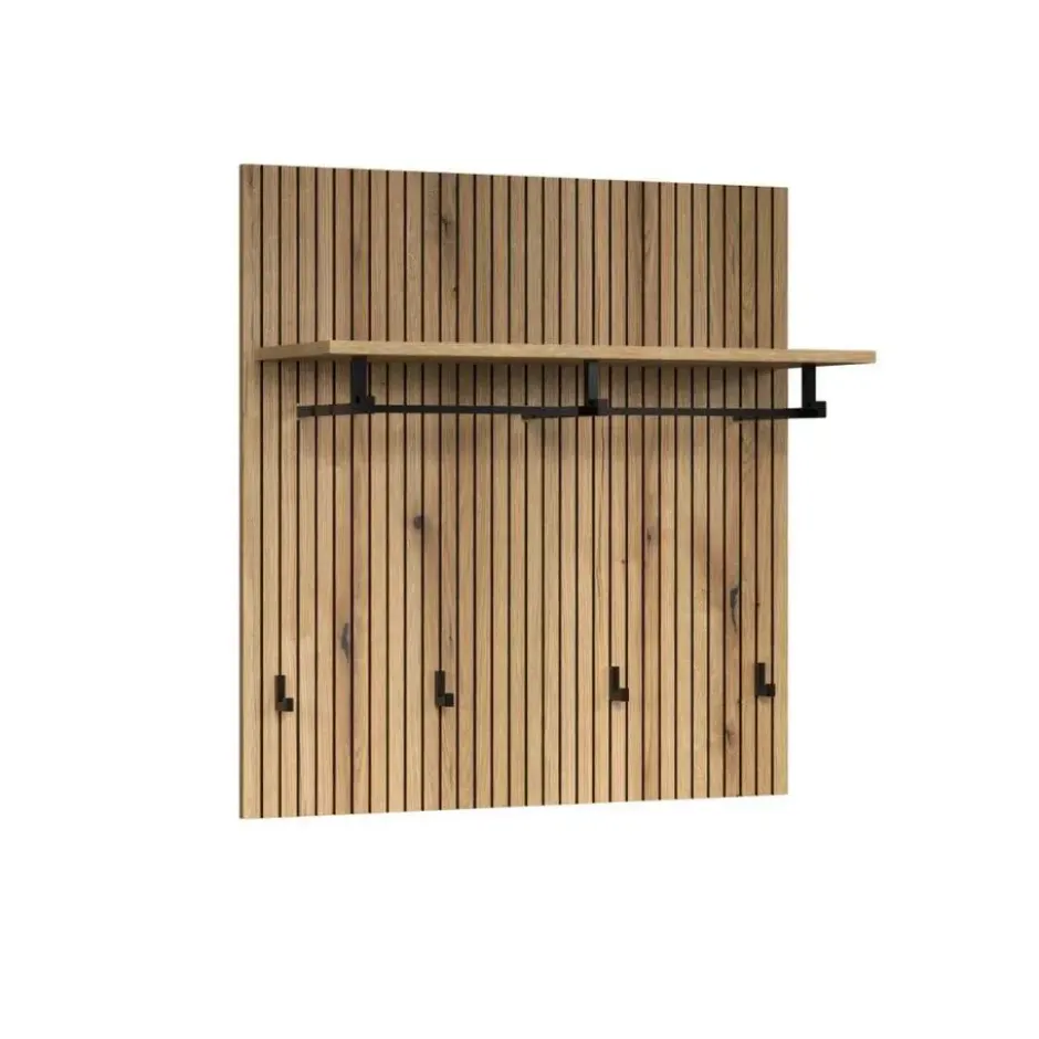 Hioshop PureBliss kapstok 1 plank- 1 kleerhanger- 4 haken eiken decor