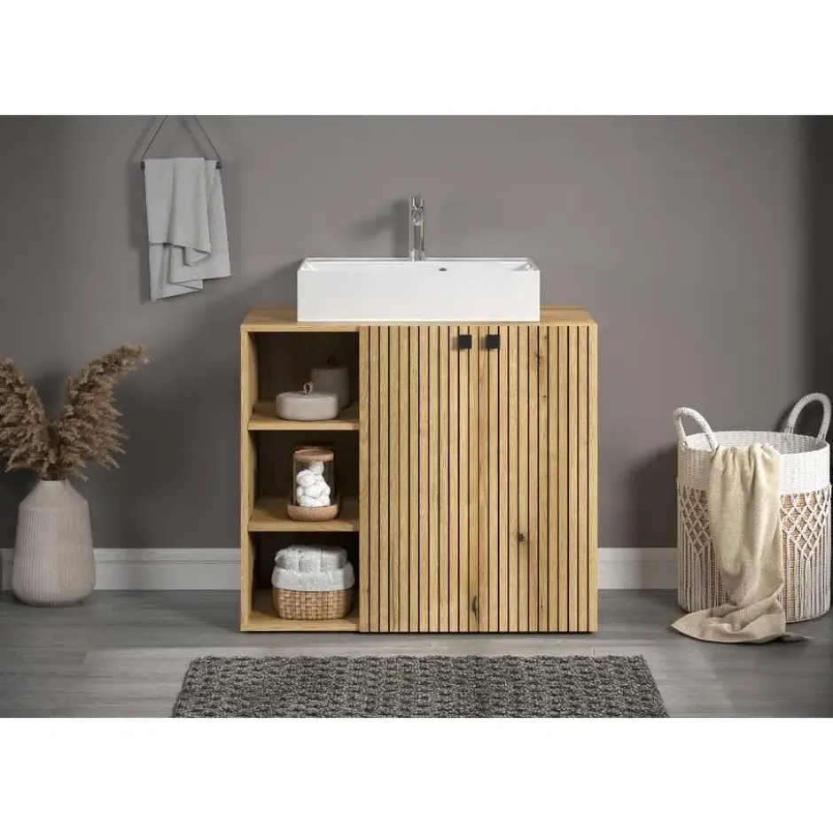 Hioshop PureBliss waskast met wastafel eiken decor