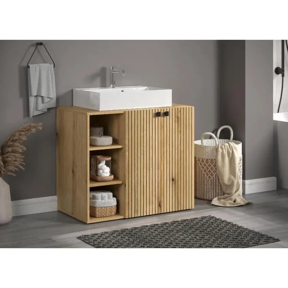 Hioshop PureBliss waskast met wastafel eiken decor