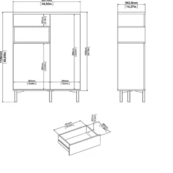 Hioshop Ringe dressoir 2 deuren- 1 lade en 1 vak zwart en walnoot decor