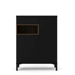 Hioshop Ringe dressoir 2 deuren- 1 lade en 1 vak zwart en walnoot decor