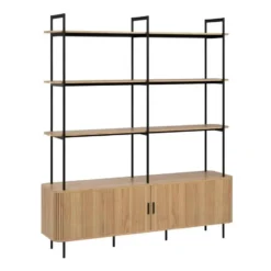 Hioshop Ronin wandkast 2 jaloeziedeuren- 3 planken eiken decor