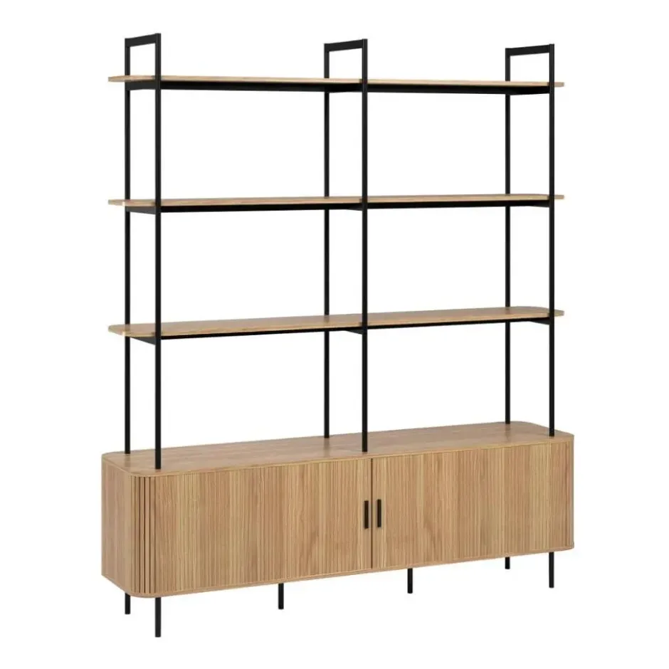 Hioshop Ronin wandkast 2 jaloeziedeuren- 3 planken eiken decor