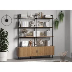 Hioshop Ronin wandkast 2 jaloeziedeuren- 3 planken eiken decor