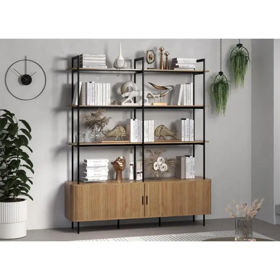 Hioshop Ronin wandkast 2 jaloeziedeuren- 3 planken eiken decor