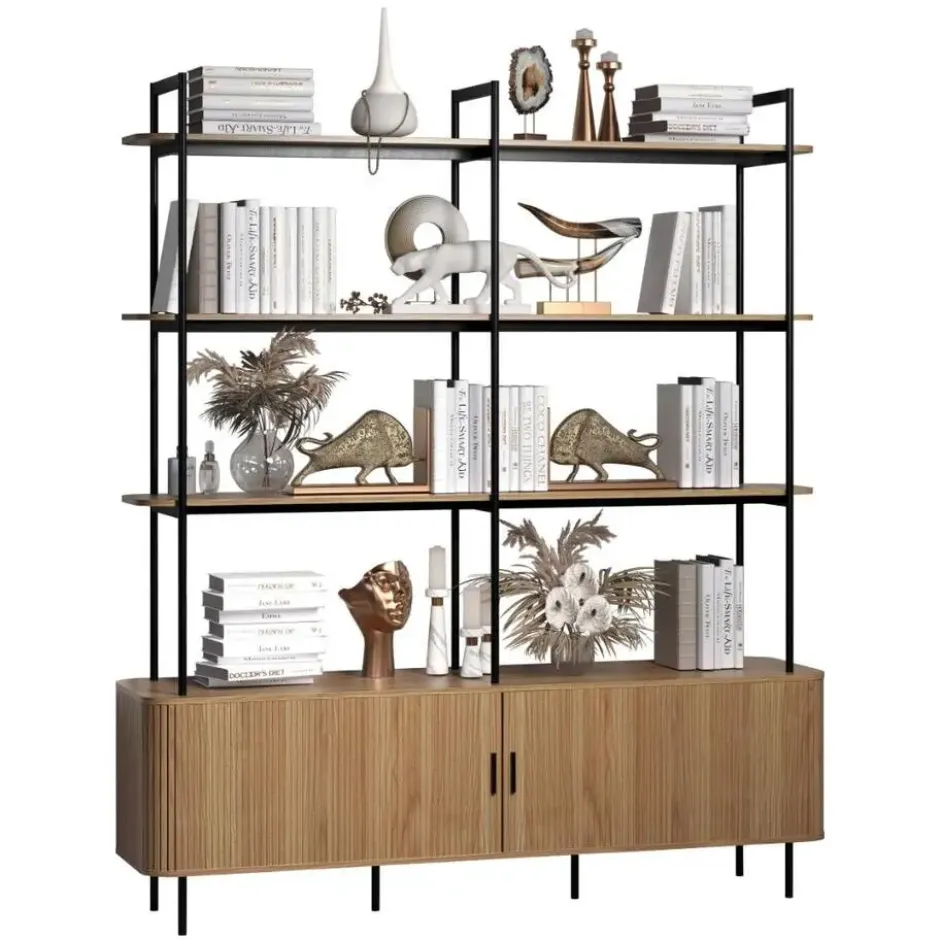 Hioshop Ronin wandkast 2 jaloeziedeuren- 3 planken eiken decor
