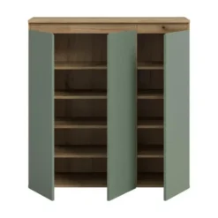 Hioshop Scarpa dressoir 3 deuren eik decor- stoffig groen