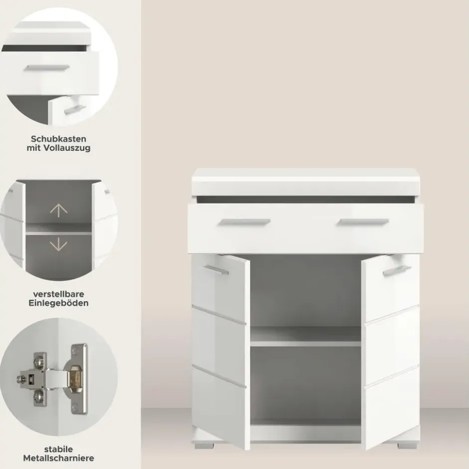 Hioshop Scout badkamerkast 2 deuren- 1 lade wit hoogglans- wit