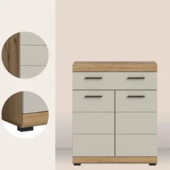 Hioshop Scout badkamerkast 2 deuren- 1 lade kasjmier decor mat- eiken decor