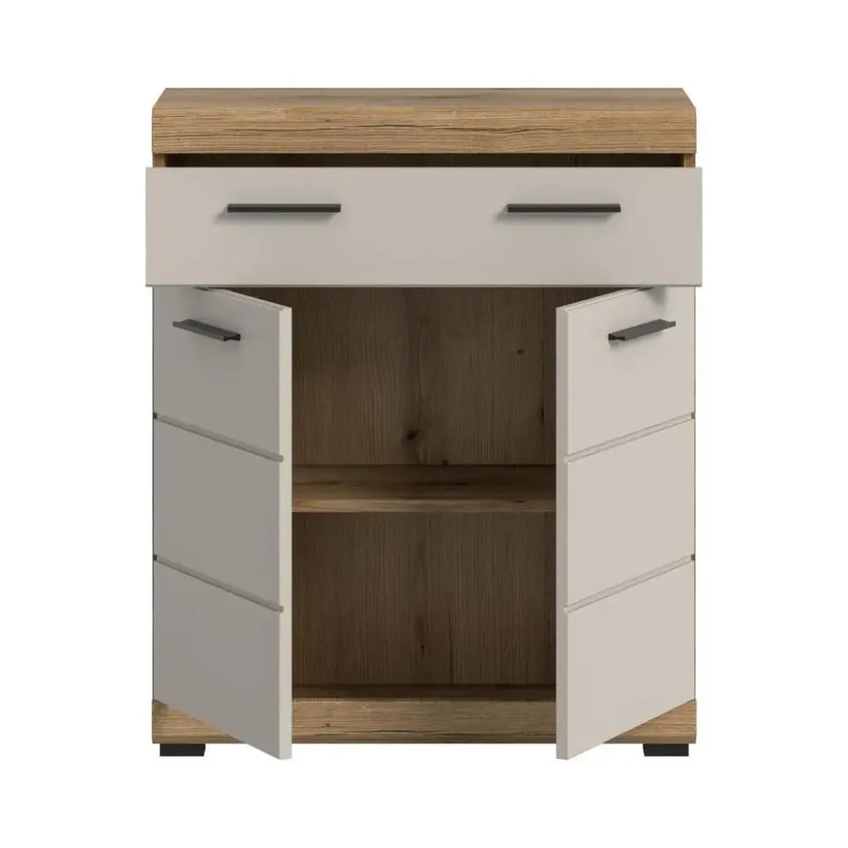Hioshop Scout badkamerkast 2 deuren- 1 lade kasjmier decor mat- eiken decor