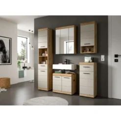 Hioshop Scout badkamerkast 1 deur- 1 lade kasjmier decor mat- eiken decor