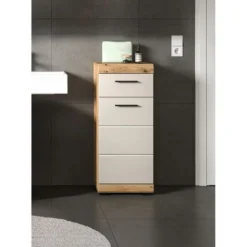 Hioshop Scout badkamerkast 1 deur- 1 lade kasjmier decor mat- eiken decor