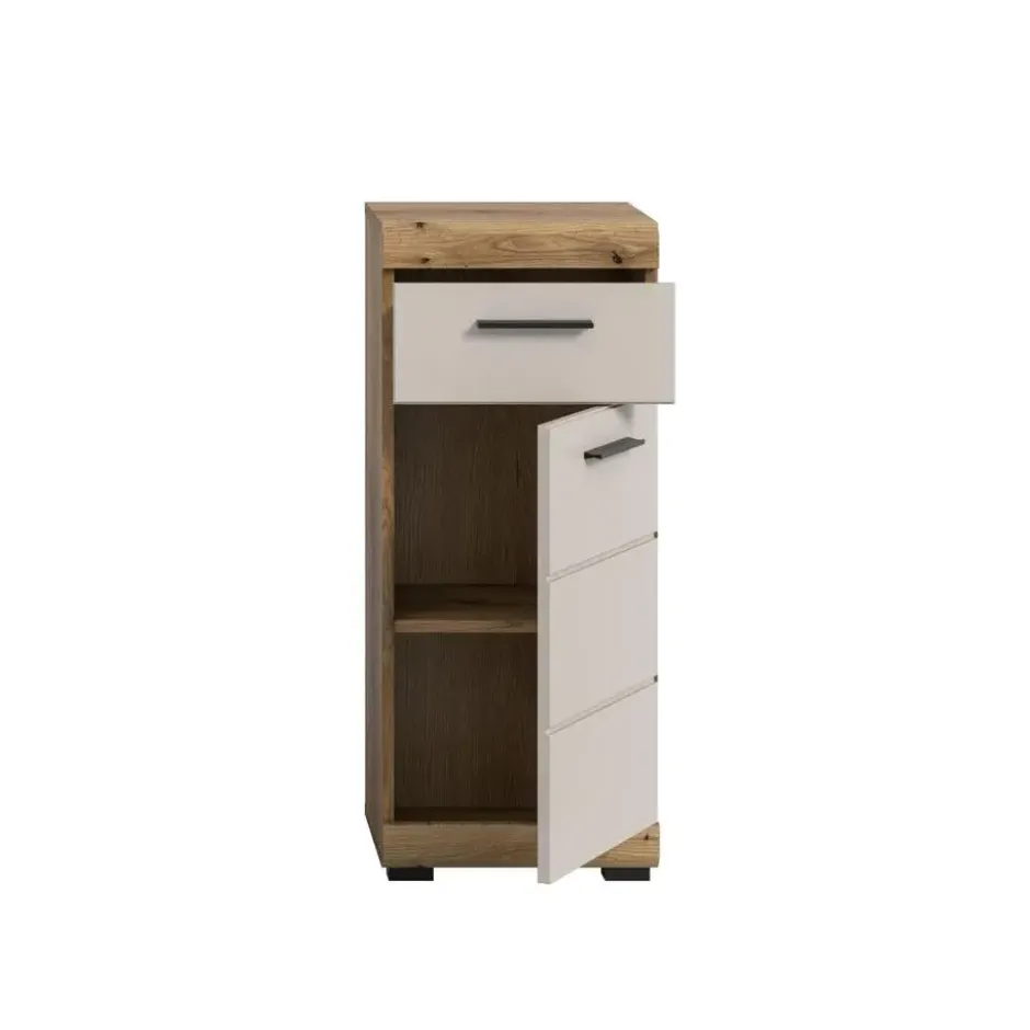 Hioshop Scout badkamerkast 1 deur- 1 lade kasjmier decor mat- eiken decor