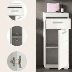 Hioshop Scout badkamerkast 1 deur- 1 lade wit hoogglans- wit