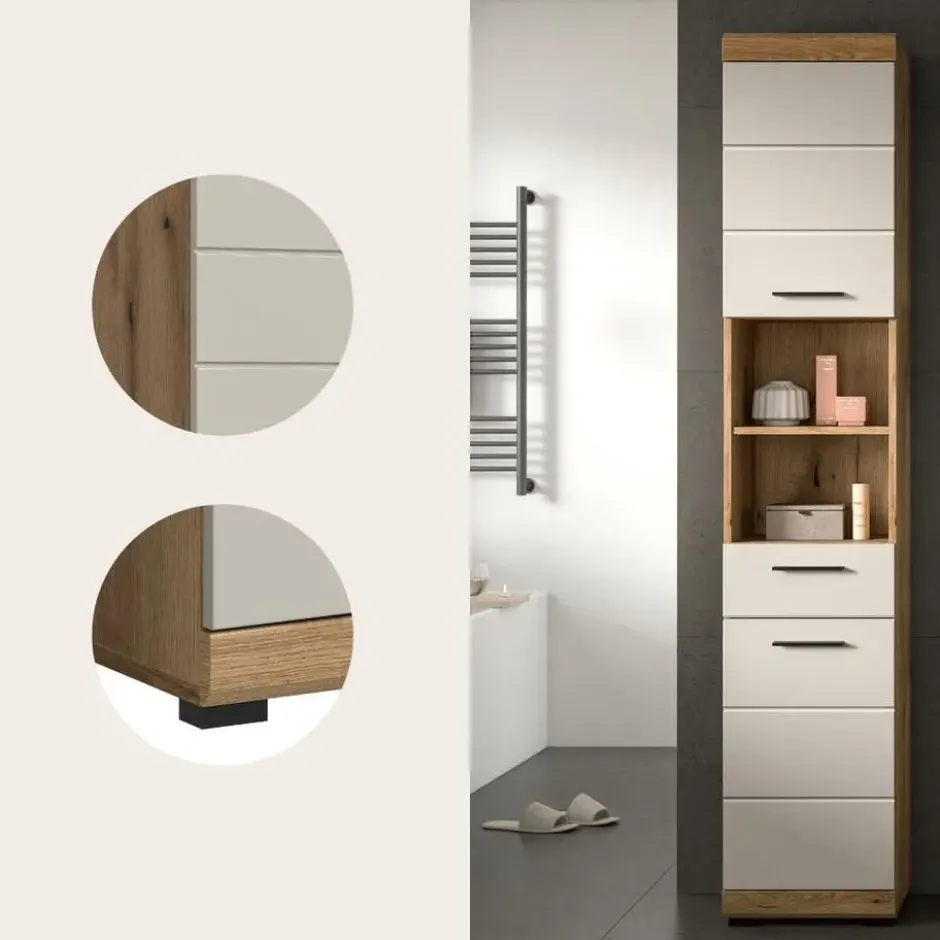 Hioshop Scout kolomkast 2 deuren- 1 lade- 2 planken kasjmier decor mat- eiken