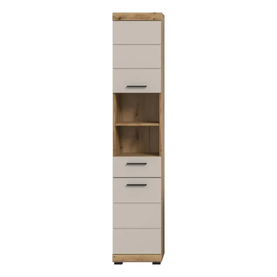 Hioshop Scout kolomkast 2 deuren- 1 lade- 2 planken kasjmier decor mat- eiken