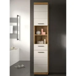Hioshop Scout kolomkast 2 deuren- 1 lade- 2 planken kasjmier decor mat- eiken