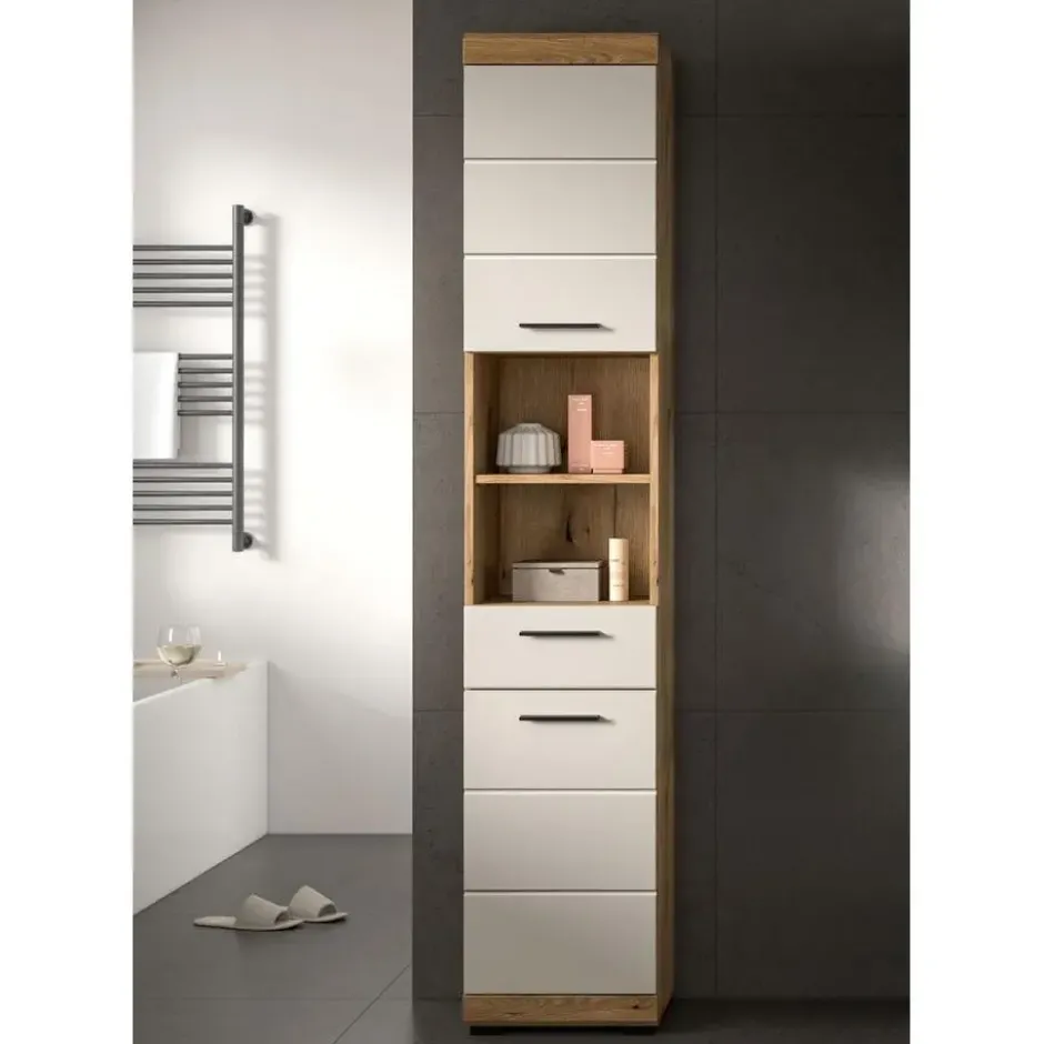 Hioshop Scout kolomkast 2 deuren- 1 lade- 2 planken kasjmier decor mat- eiken
