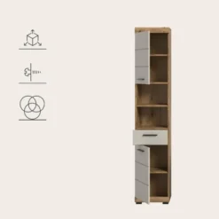 Hioshop Scout kolomkast 2 deuren- 1 lade- 2 planken kasjmier decor mat- eiken