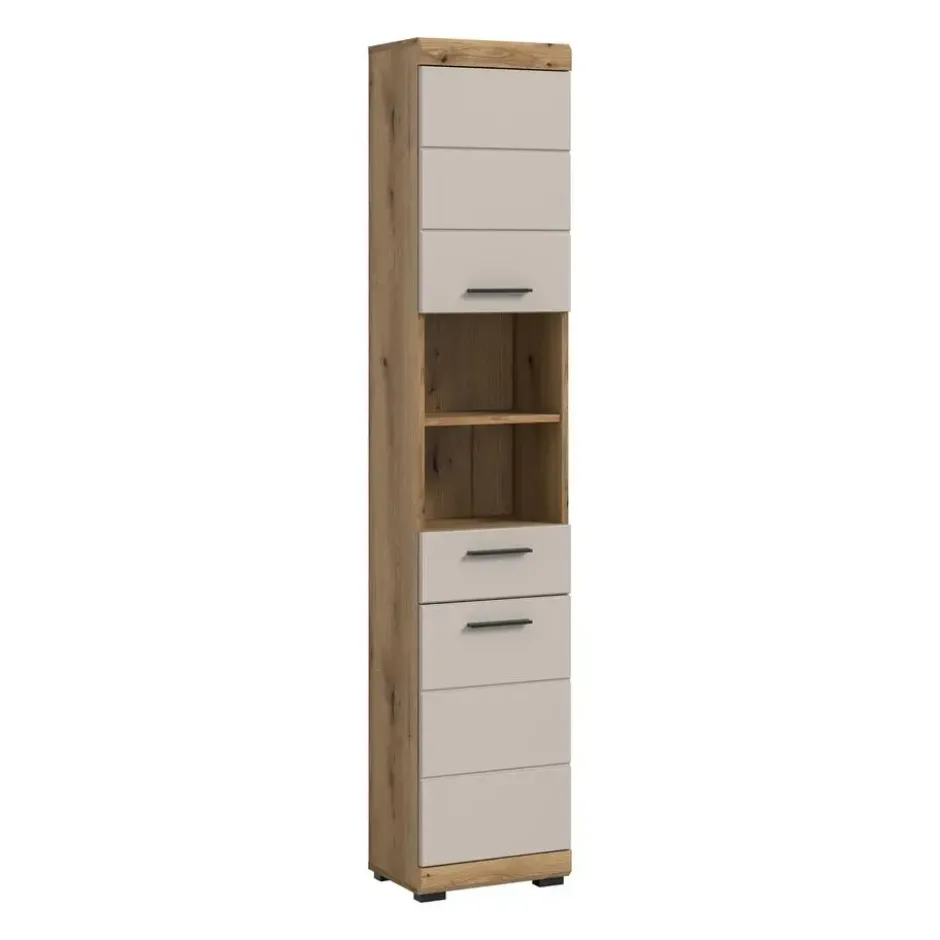 Hioshop Scout kolomkast 2 deuren- 1 lade- 2 planken kasjmier decor mat- eiken