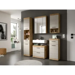 Hioshop Scout kolomkast 2 deuren- 1 lade- 2 planken kasjmier decor mat- eiken