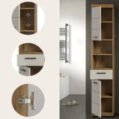 Hioshop Scout kolomkast 2 deuren- 1 lade- 2 planken kasjmier decor mat- eiken