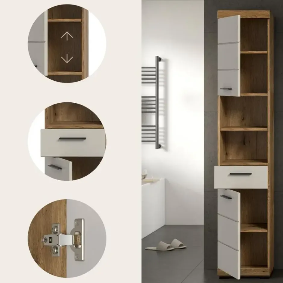 Hioshop Scout kolomkast 2 deuren- 1 lade- 2 planken kasjmier decor mat- eiken
