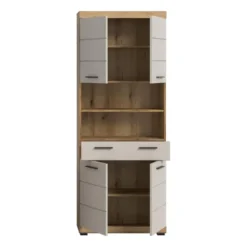 Hioshop Scout kolomkast 4 deuren- 1 lade- 2 planken kasjmier decor mat- eiken