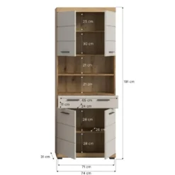 Hioshop Scout kolomkast 4 deuren- 1 lade- 2 planken kasjmier decor mat- eiken