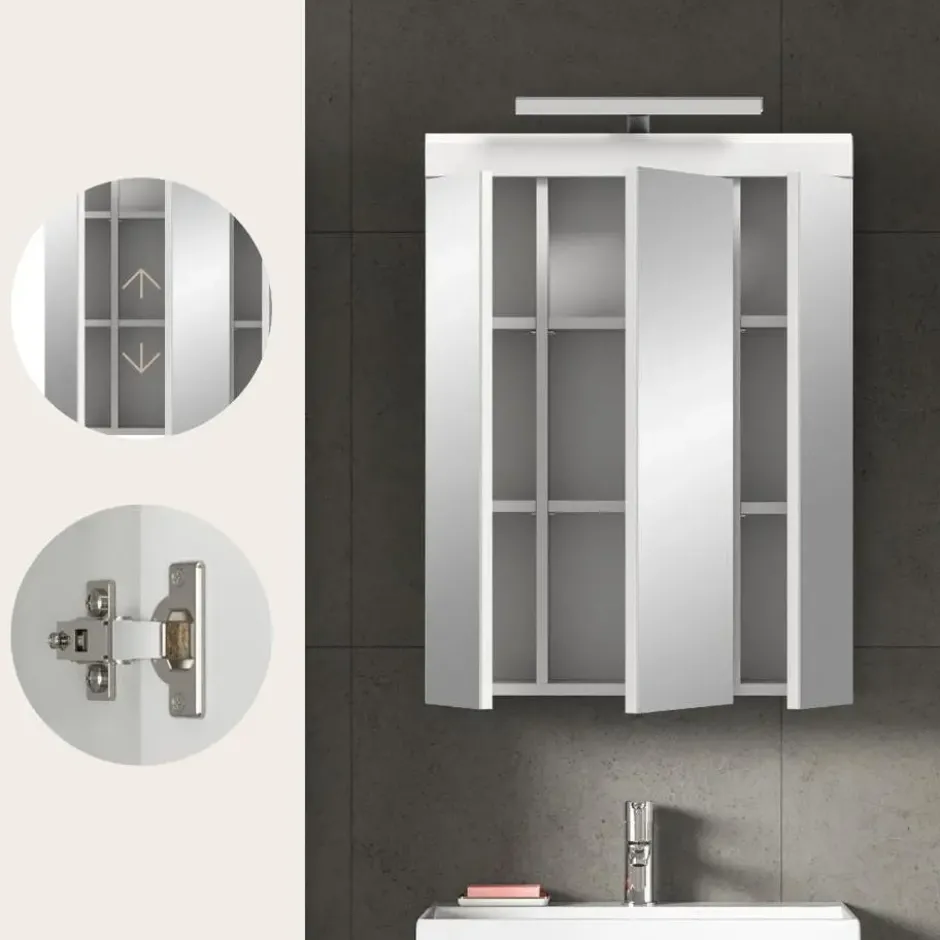 Hioshop Scout spiegelkast inclusief verlichting 2 deuren- 3 spiegeldeuren- 3
