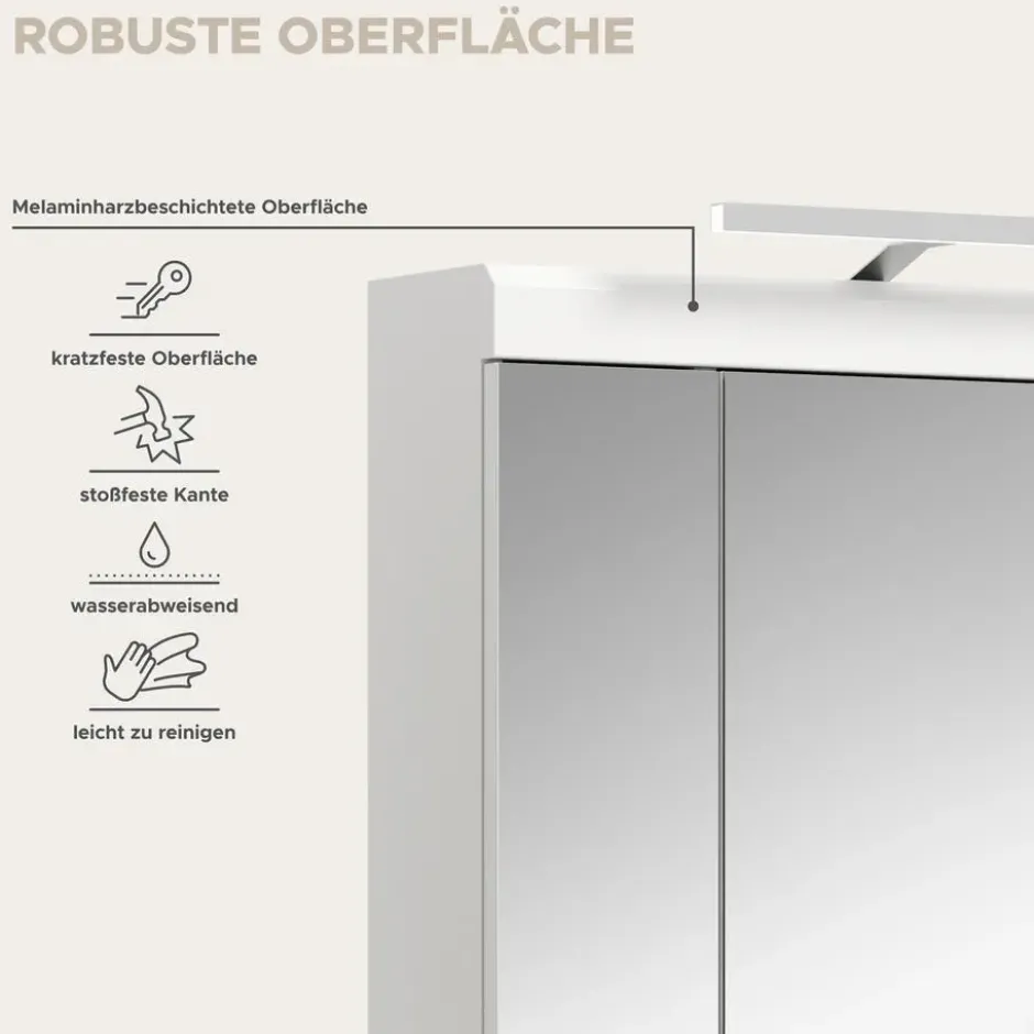 Hioshop Scout spiegelkast inclusief verlichting 2 deuren- 3 spiegeldeuren- 3