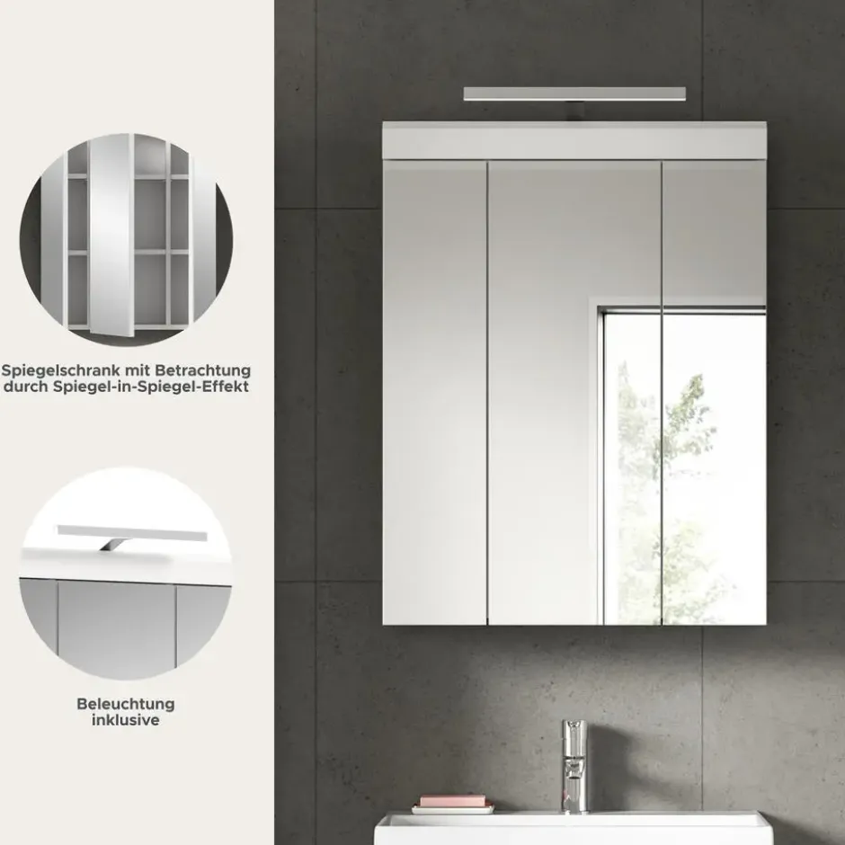 Hioshop Scout spiegelkast inclusief verlichting 2 deuren- 3 spiegeldeuren- 3